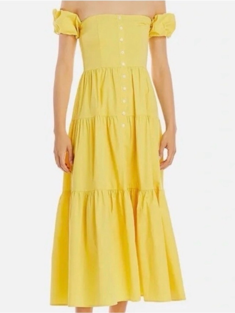 STAUD Yellow Tiered Button-Front Sundress